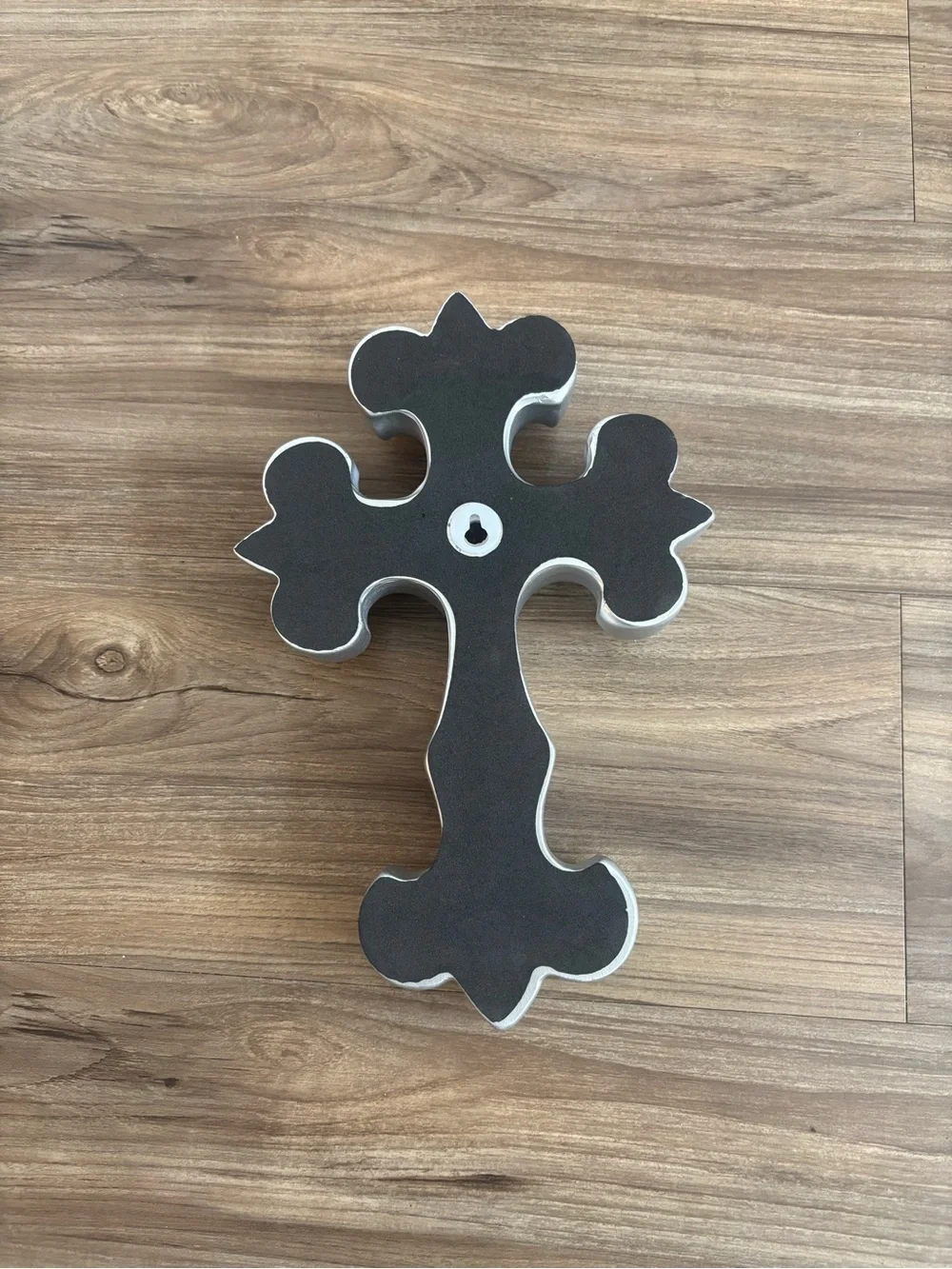 Decorative Fleur-de-Lis Cross Wall Accent in Metallic Silver